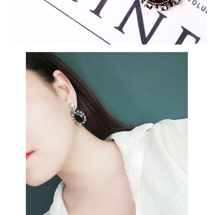 Fashion Black Geometrical-shaped Gem-set Snowflake Alloy Earrings,Drop Earrings