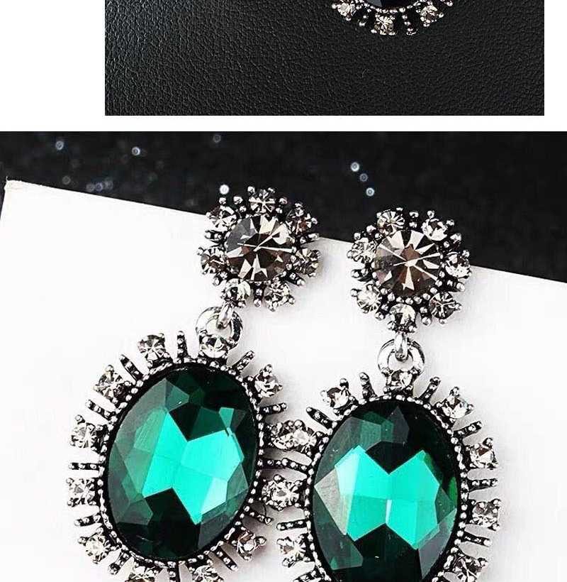 Fashion Green Geometrical-shaped Gem-set Snowflake Alloy Earrings,Drop Earrings