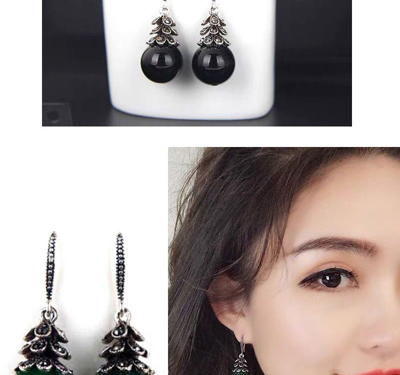 Fashion Green Petal Agate And Diamond Geometric Alloy Earrings,Drop Earrings