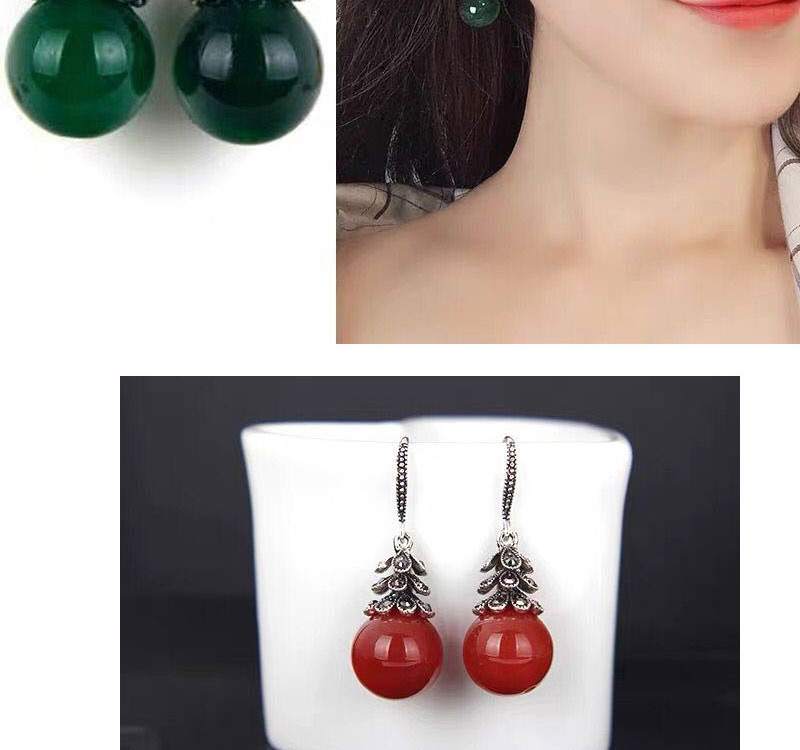 Fashion Red Petal Agate And Diamond Geometric Alloy Earrings,Drop Earrings