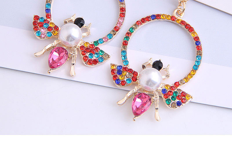 Fashion White Metal Ring Bee And Diamond Pearl Earrings,Drop Earrings