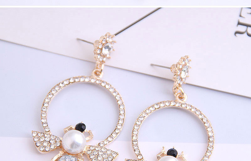Fashion Color Mixing Metal Ring Bee And Diamond Pearl Earrings,Drop Earrings