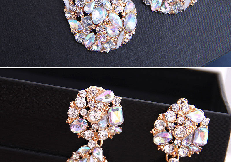 Fashion White Diamond-set Metal Drop Earrings,Drop Earrings