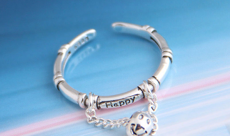 Fashion Silver Smiley Chain Pendant Open Ring,Fashion Rings