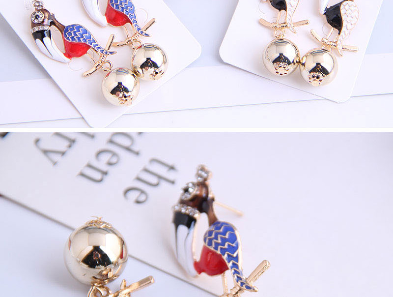 Fashion White Metal Drip And Contrast Color Toucan Stud Earrings,Drop Earrings