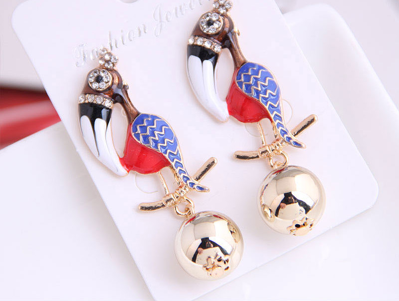 Fashion White Metal Drip And Contrast Color Toucan Stud Earrings,Drop Earrings