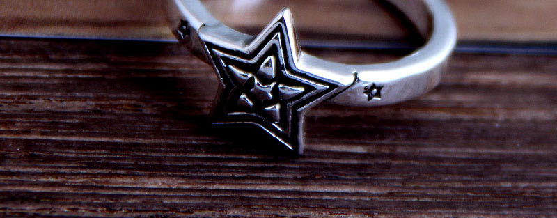 Fashion Silver Pentagram Relief Open Ring,Fashion Rings