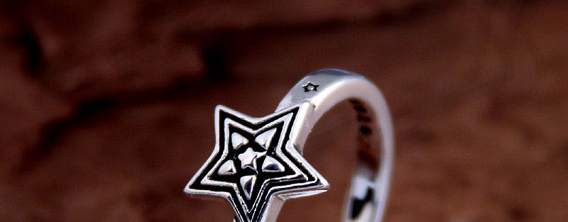 Fashion Silver Pentagram Relief Open Ring,Fashion Rings