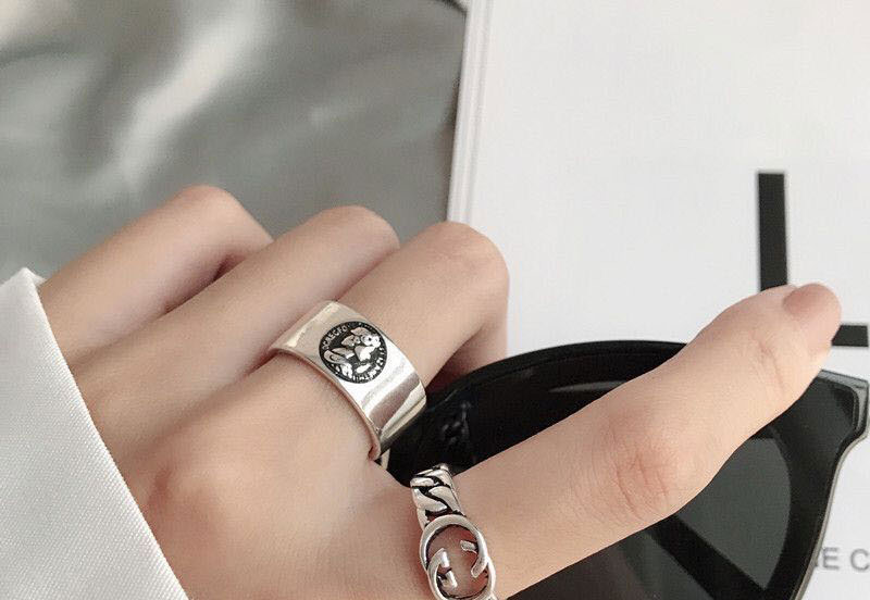 Fashion Silver Portrait Relief Wide Open Ring,Fashion Rings