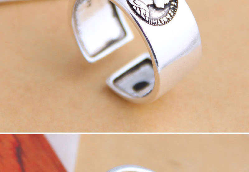 Fashion Silver Portrait Relief Wide Open Ring,Fashion Rings