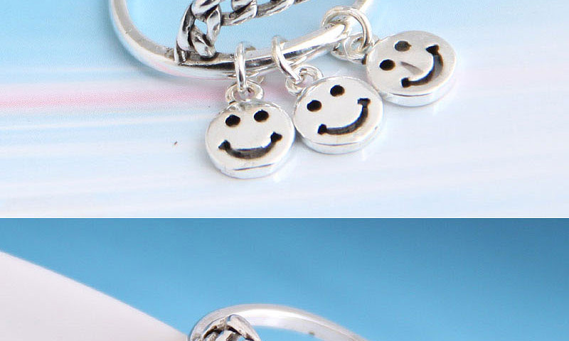 Fashion Silver Chain Stitching Hollow Smiley Open Ring,Fashion Rings