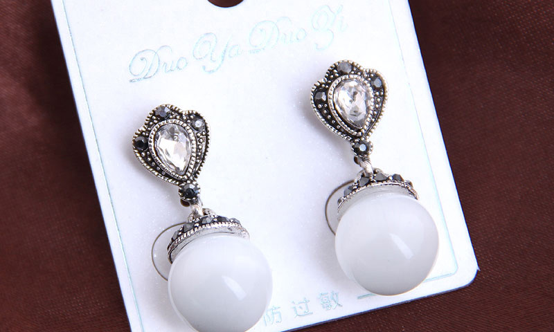 Fashion Silver Opal-set Diamond Studded Earrings,Stud Earrings