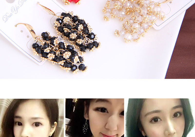 Fashion Black Handmade Water Drop Grape String Crystal Alloy Earrings,Drop Earrings