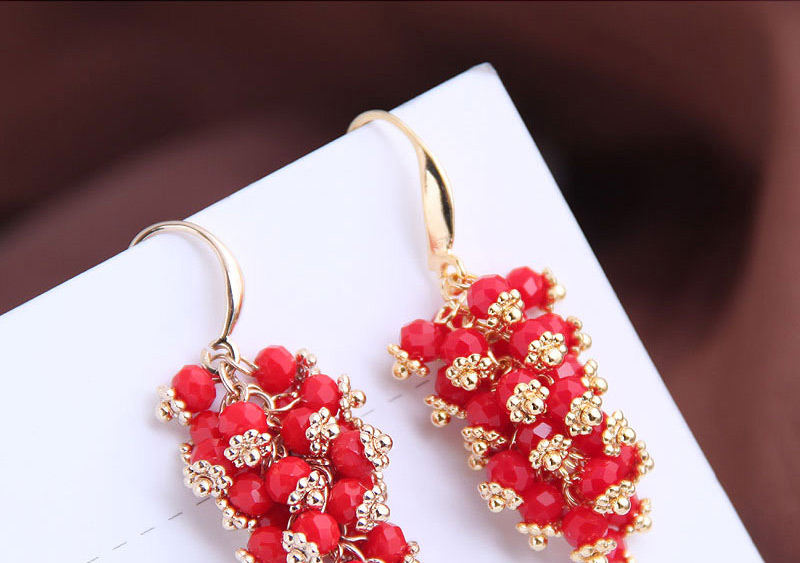 Fashion Red Handmade Water Drop Grape String Crystal Alloy Earrings,Drop Earrings