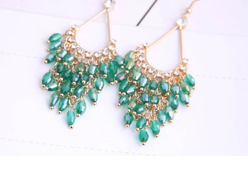 Fashion Dark Green Handmade Drop-shaped Crystal Earrings,Drop Earrings