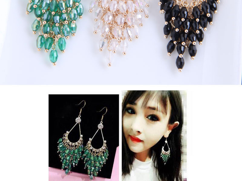 Fashion Dark Green Handmade Drop-shaped Crystal Earrings,Drop Earrings