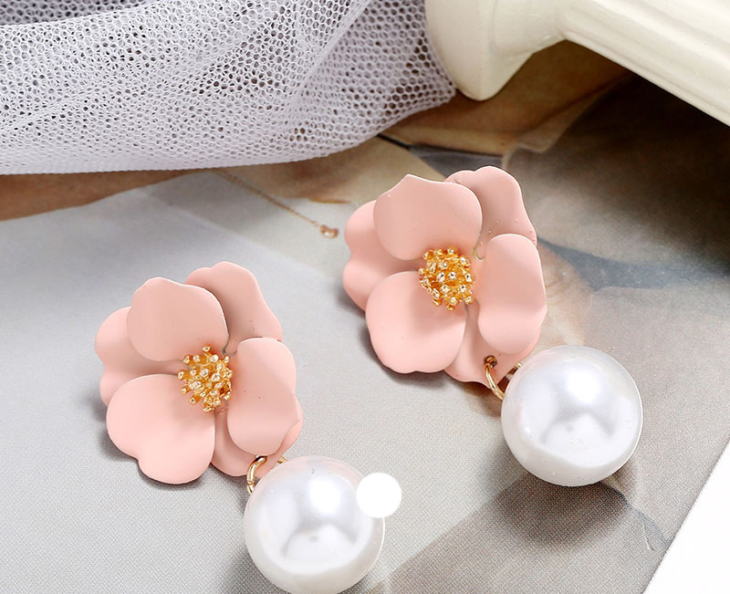 Fashion White Flower Pearl Alloy Irregular Earrings,Drop Earrings