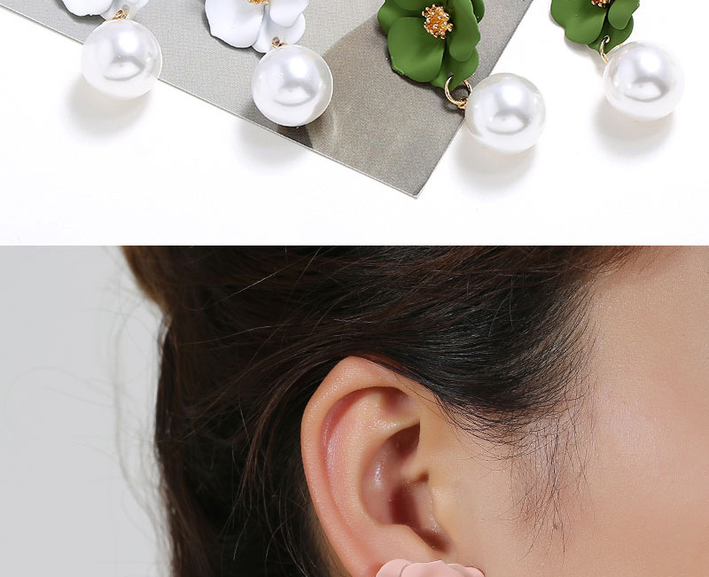 Fashion White Flower Pearl Alloy Irregular Earrings,Drop Earrings