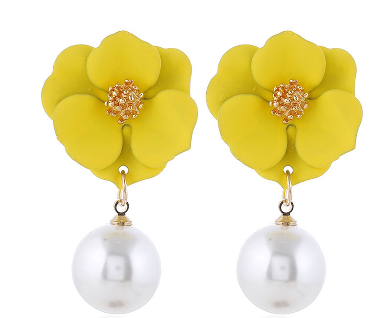 Fashion Yellow Flower Pearl Alloy Irregular Earrings,Drop Earrings