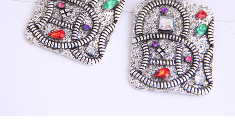 Fashion Silver Diamond Embossed Geometric Alloy Earrings,Stud Earrings