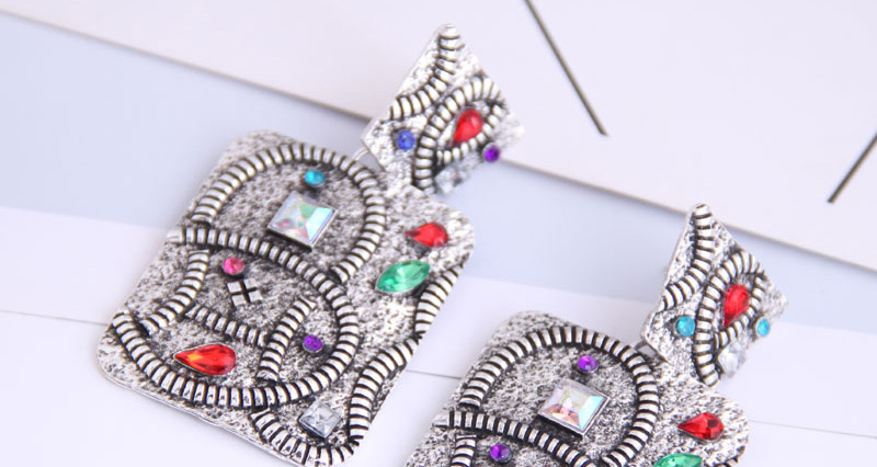 Fashion Silver Diamond Embossed Geometric Alloy Earrings,Stud Earrings