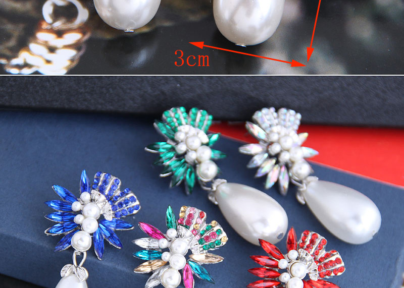Fashion Color Mixing Diamond Pearl Flower Alloy Drop Earrings,Drop Earrings