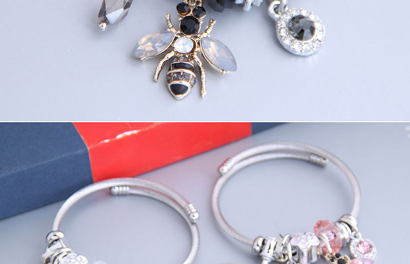 Fashion Pink Diamond Flower Dripping Bee Flower Bracelet,Fashion Bangles