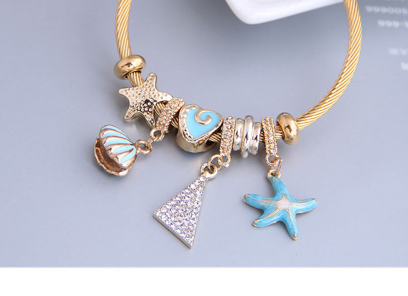 Fashion White Dripping Oil And Diamond Starfish Shell Alloy Bracelet,Fashion Bangles