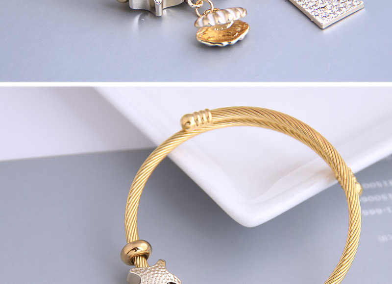 Fashion White Dripping Oil And Diamond Starfish Shell Alloy Bracelet,Fashion Bangles