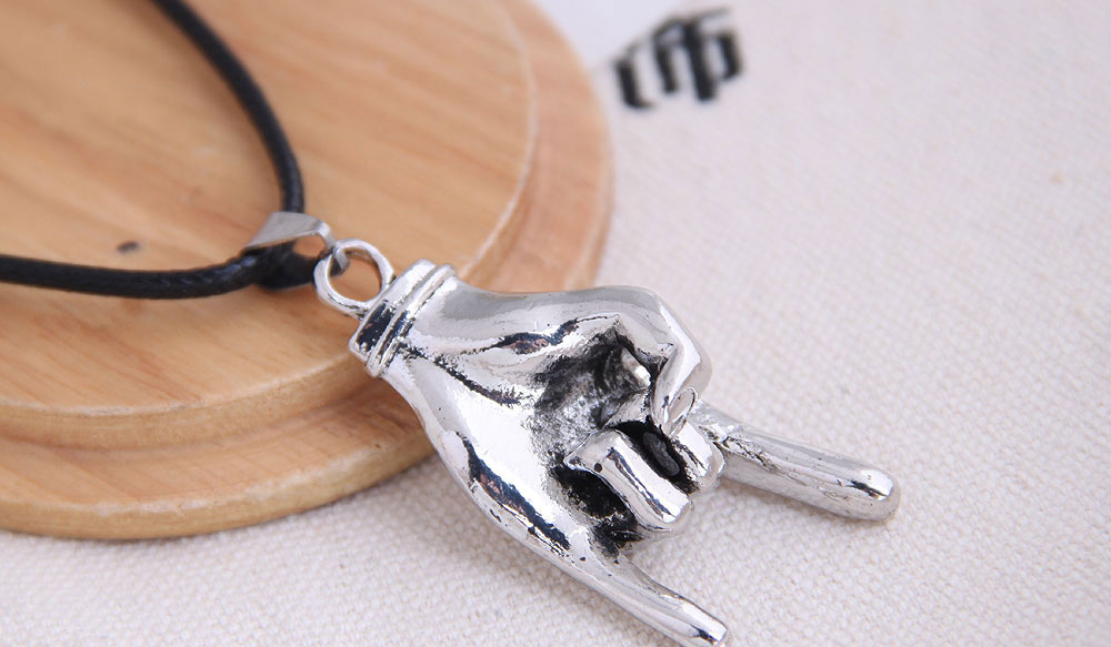 Fashion Silver Alloy Love You Gesture Embossed Mens Necklace,Pendants