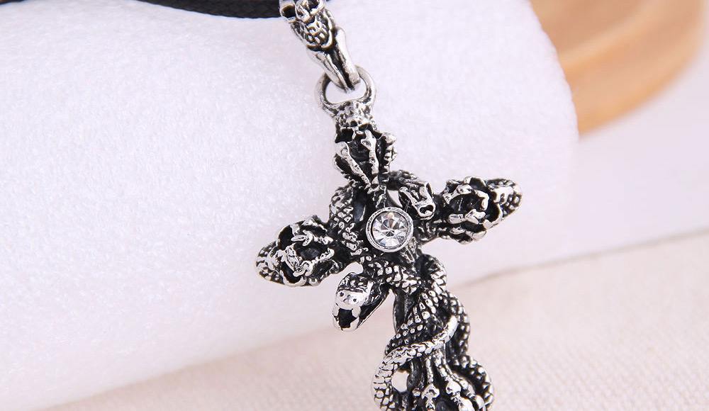 Fashion Silver Skull Cross Diamond Necklace For Men,Pendants