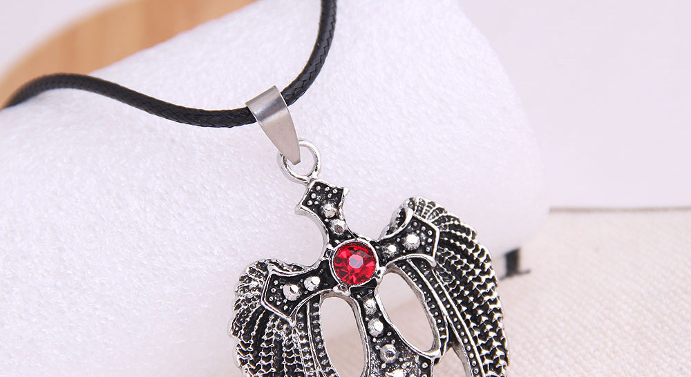 Fashion Silver Cross-wings Diamond Embossed Mens Necklace,Pendants