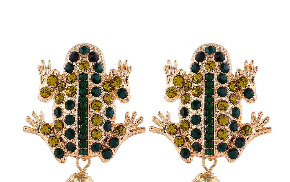 Fashion Golden Frog Drop-shaped Diamond-set Pearl Alloy Earrings,Stud Earrings