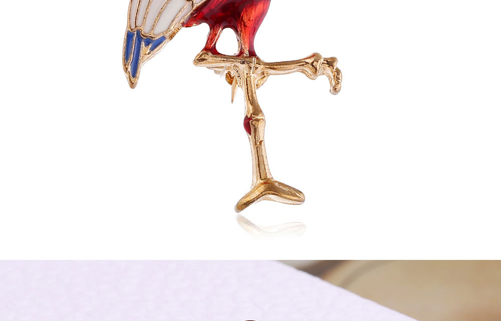 Fashion Red Flamingo Oil Drop And Diamond Contrast Brooch,Korean Brooches