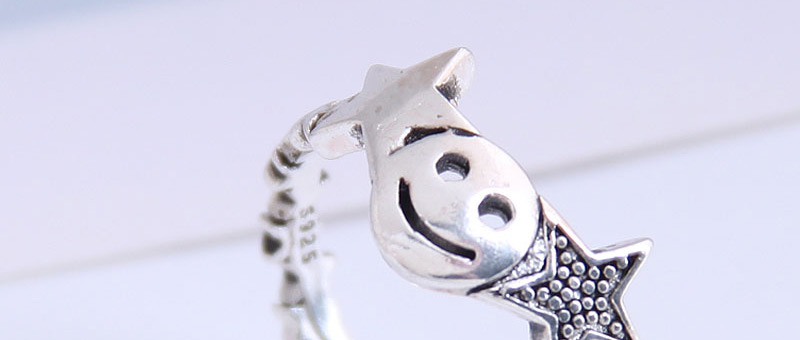 Fashion Silver Smiley Pentagram Openwork Ring,Fashion Rings