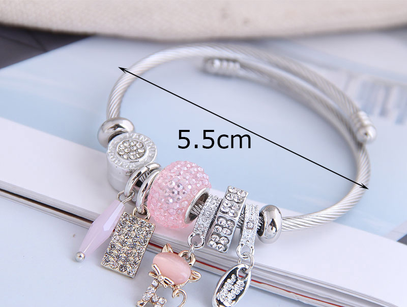 Fashion Pink Diamond-shaped Resin Cat Geometric Bracelet,Fashion Bangles