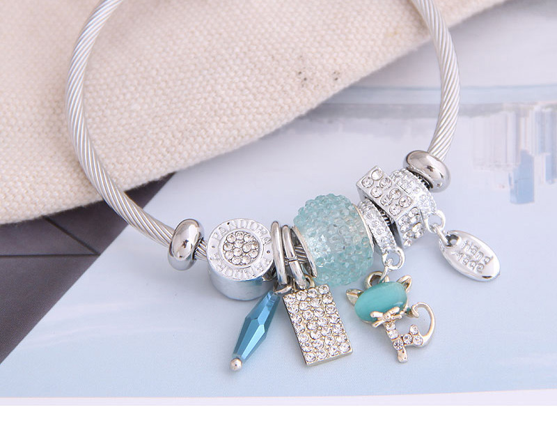 Fashion Blue Diamond-shaped Resin Cat Geometric Bracelet,Fashion Bangles