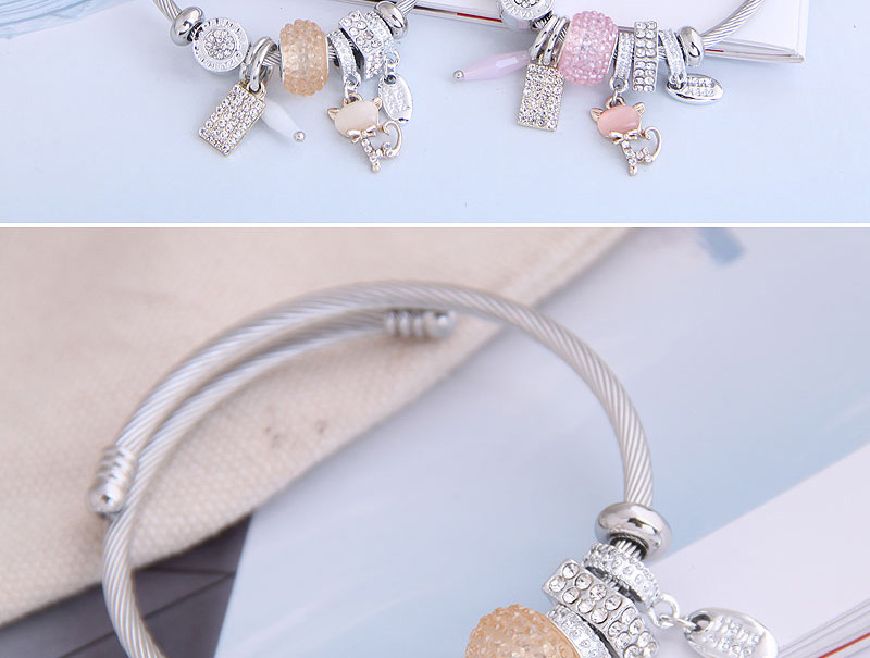 Fashion Pink Diamond-shaped Resin Cat Geometric Bracelet,Fashion Bangles