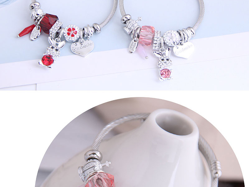 Fashion Pink Diamond-shaped Letter Love Rabbit Geometric Bracelet,Fashion Bangles