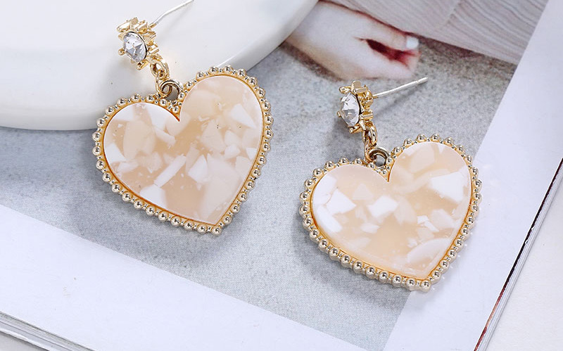 Fashion Golden Heart-shaped Diamond Resin Earrings,Stud Earrings