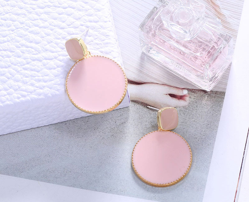 Fashion Pink Oil Drop Hit Color Geometric Round Alloy Earrings,Stud Earrings