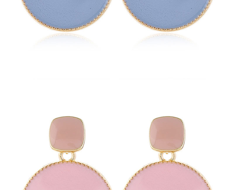 Fashion Blue Oil Drop Hit Color Geometric Round Alloy Earrings,Stud Earrings