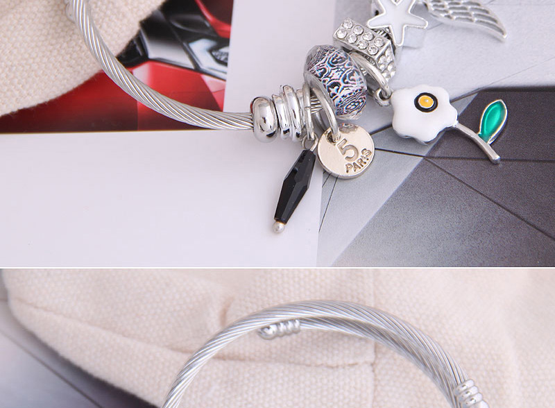 Fashion White Droplet Oil Flower Alloy Wings Geometric Bracelet,Fashion Bangles