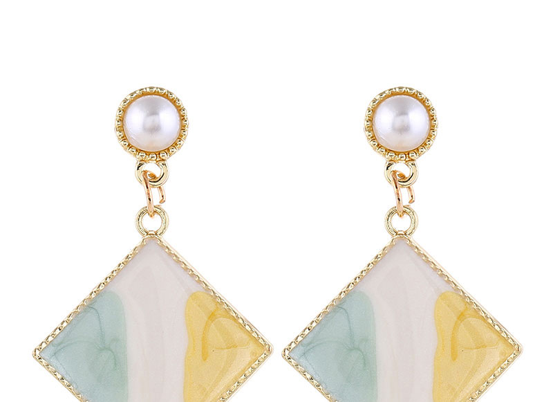 Fashion Yellow+white Pearl Drop Oil Geometric Contrast Alloy Earrings,Stud Earrings