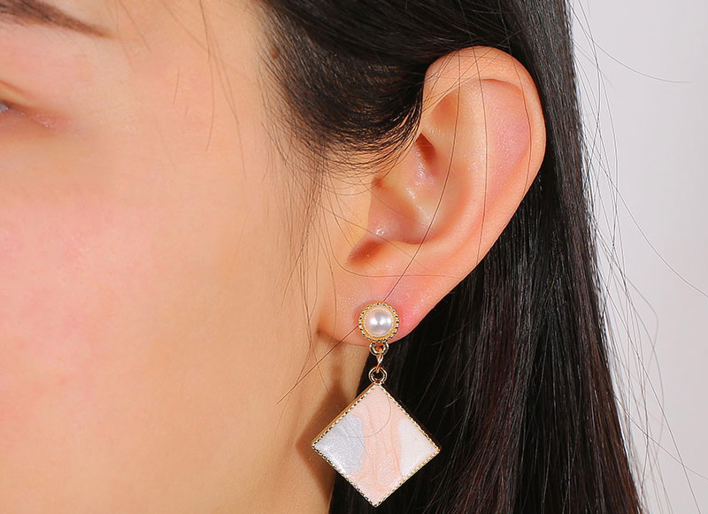 Fashion Pink Pearl Drop Oil Geometric Contrast Alloy Earrings,Stud Earrings