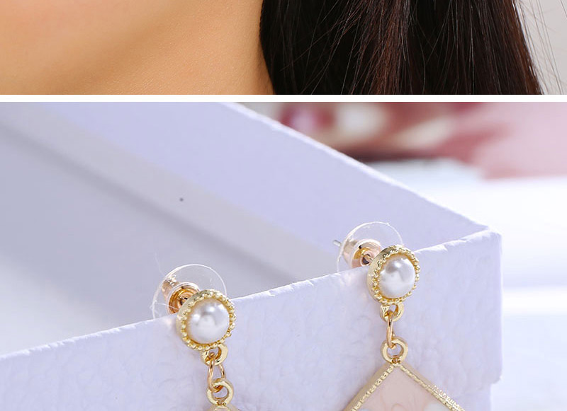 Fashion Pink Pearl Drop Oil Geometric Contrast Alloy Earrings,Stud Earrings