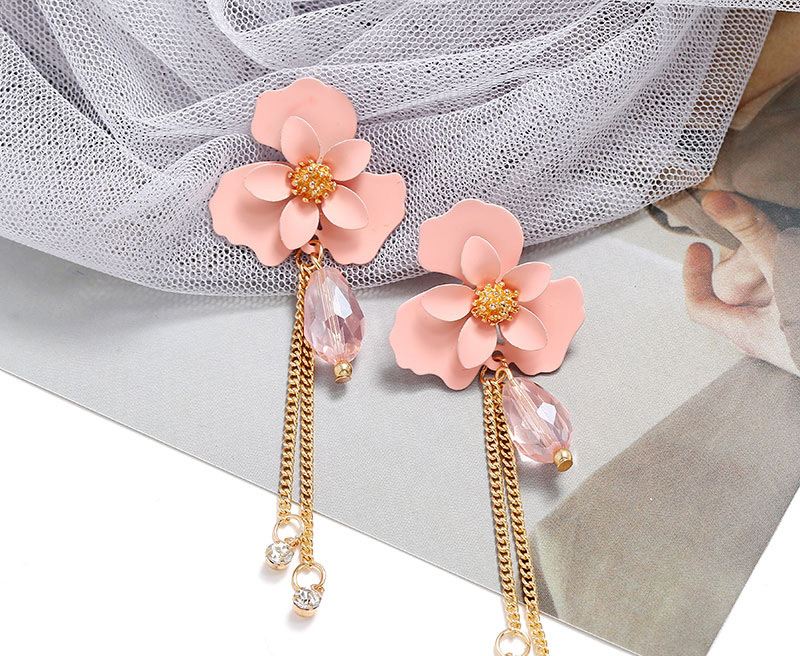 Fashion Yellow Resin Flower Crystal Diamond Tassel Alloy Earrings,Stud Earrings