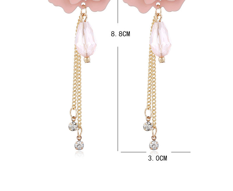 Fashion Pink Resin Flower Crystal Diamond Tassel Alloy Earrings,Stud Earrings