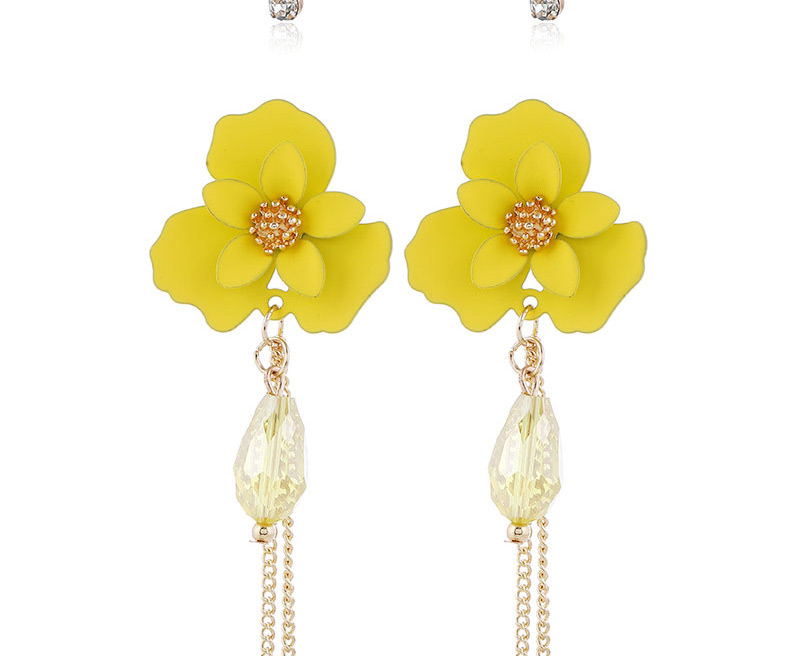Fashion White Resin Flower Crystal Diamond Tassel Alloy Earrings,Stud Earrings