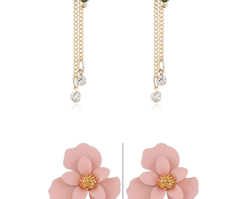 Fashion Yellow Resin Flower Crystal Diamond Tassel Alloy Earrings,Stud Earrings